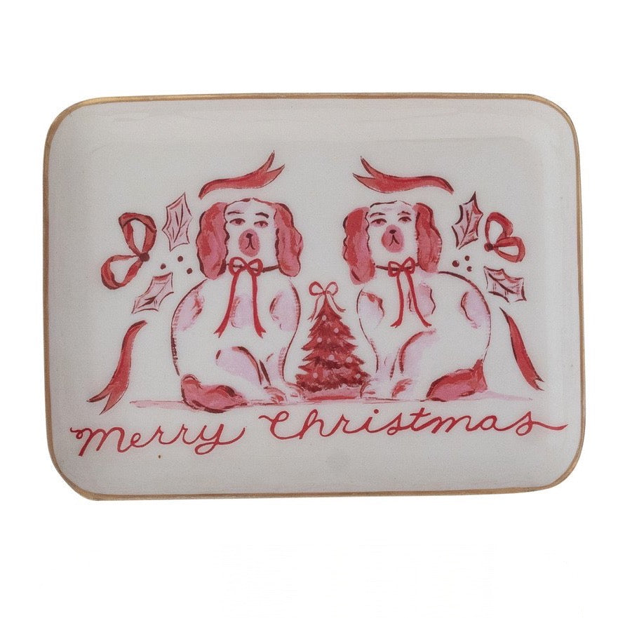 Holiday Pink Deco Enameled Metal Tray - Merry Pups