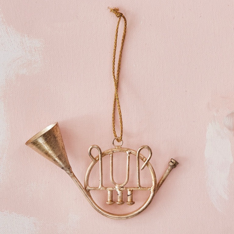 Antique Silver Finished Metal French Horn Ornament