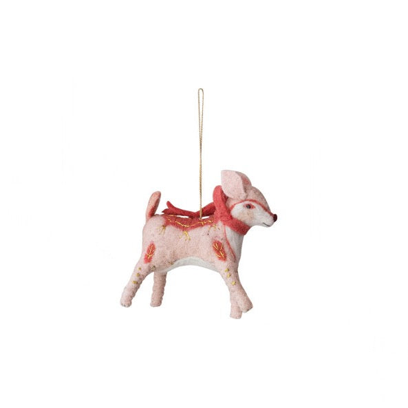 Handmade Wool Felt Pink Deer Ornament