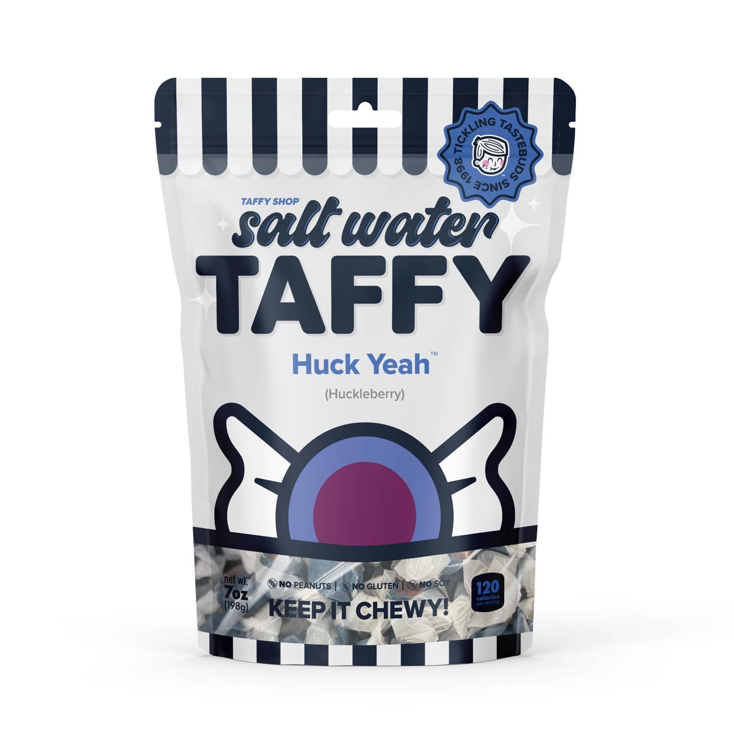 Doesn't the word "huckleberry" put a smile on your face? Huck Yeah™! Our gourmet Huck Yeah™ (huckleberry) taffy will make that smile even bigger, guaranteed! Taffy Shop's Huck Yeah™ saltwater taffy is guaranteed fresh. Made with love in the USA. The Taffy Shop sells the most delicious, flavorful, mouth-watering saltwater taffy this side of heaven.

Details:

7 oz = *approximately 30 pieces