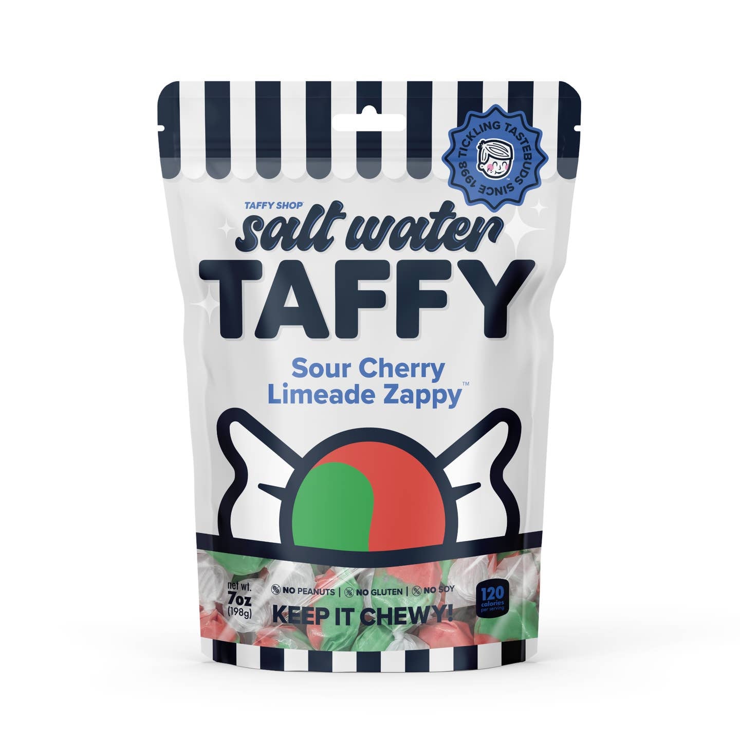 Experience the vibrant, tangy mix of cherries and lime with our Sour Cherry Limeade Zappy™ Saltwater Taffy. This chewy delight combines the sweet juiciness of ripe cherries with the zesty kick of limeade, creating a refreshing treat perfect for those who love a bold and sour flavor adventure. Taffy Shop saltwater taffy is guaranteed fresh. Made with love in the USA.

Details:

7 oz = *approximately 28 pieces