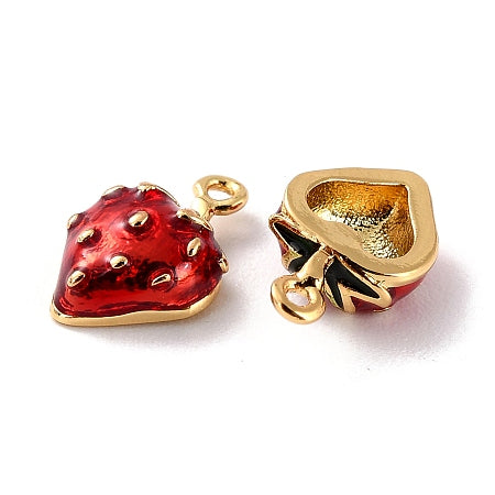 Add a touch of sweetness to your jewelry collection with this Strawberry Half Charm. Crafted from brass enamel in a warm gold tone, it captures the vibrant look of a strawberry slice, making it a charming addition to any bracelet or necklace. Perfect for personalizing your accessories with a subtle, playful detail.