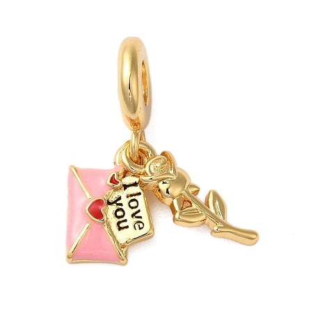 This pink envelope charm, adorned with a gold-colored rose and “I love you” text, adds a heartfelt touch to any bracelet or necklace. Its delicate design symbolizes affection and is perfect for showing someone special how much you care. A meaningful accessory that brings warmth and love to your everyday style.

Details:

Cadmium Free &amp; Lead Free, Long-Lasting Real 18K Gold Plated
Size: 25mm long, hole:4.5mm
Color: Pink
Material: Brass+Enamel