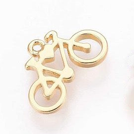 This gold-plated bicycle charm adds a touch of charm and elegance to any bracelet or necklace. Its detailed design captures the spirit of cycling while the warm gold finish complements any style. Perfect for cycling enthusiasts or as a thoughtful gift, this versatile piece easily enhances your everyday jewelry collection.

Details:

Brass Pendants, Long-Lasting Real 18K Gold Plated, Lead Free & Cadmium Free
Size: About 9mm long, 13mm wide, 1.5mm thick, hole: 1mm
Color: Real 18K Gold Plated
Material: Bras