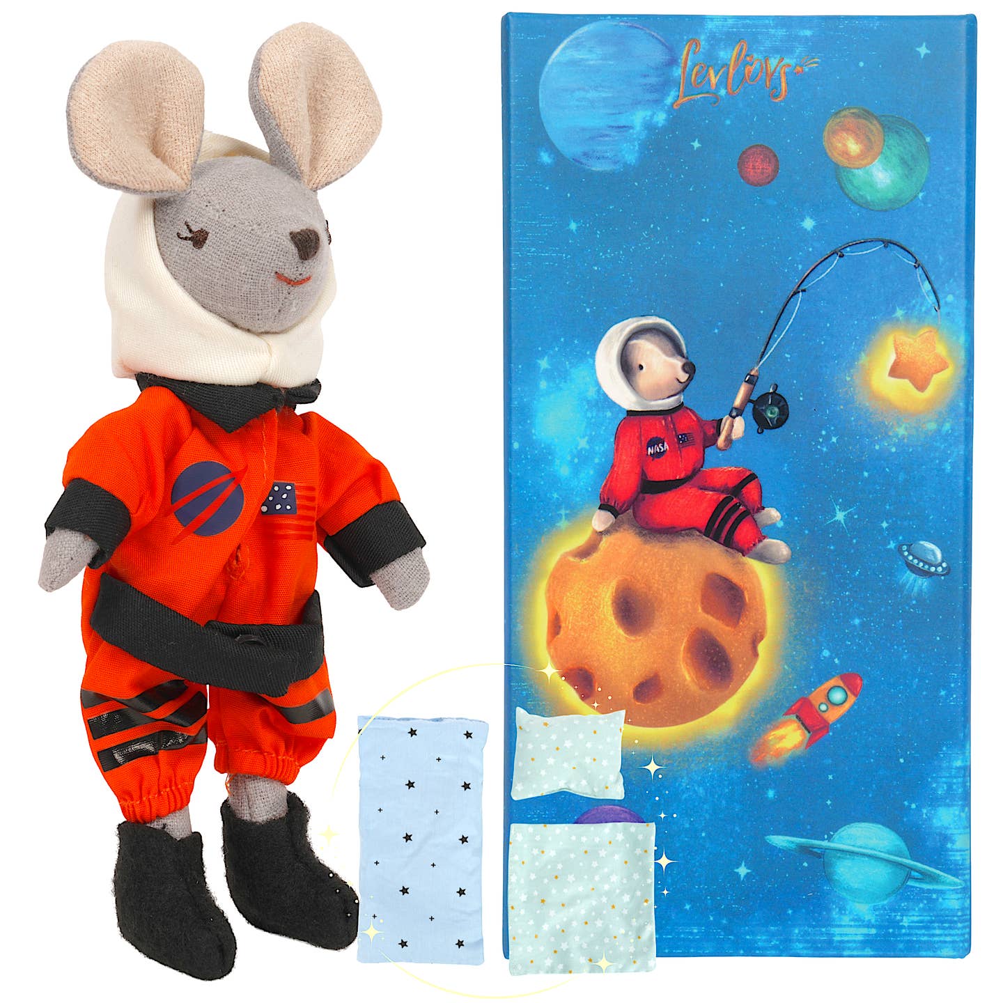 Blast off into imaginative play with this delightful Astronaut Mouse! Nestled in its own cozy box complete with a soft bed, this charming toy invites children to explore endless adventures among the stars. Perfect for little ones who love space exploration and cuddly companions, it's designed to spark creativity and wonder. The included box and bed create a special home base for bedtime stories or daytime adventures. A thoughtful gift that encourages imaginative play and provides comfort for growing minds.