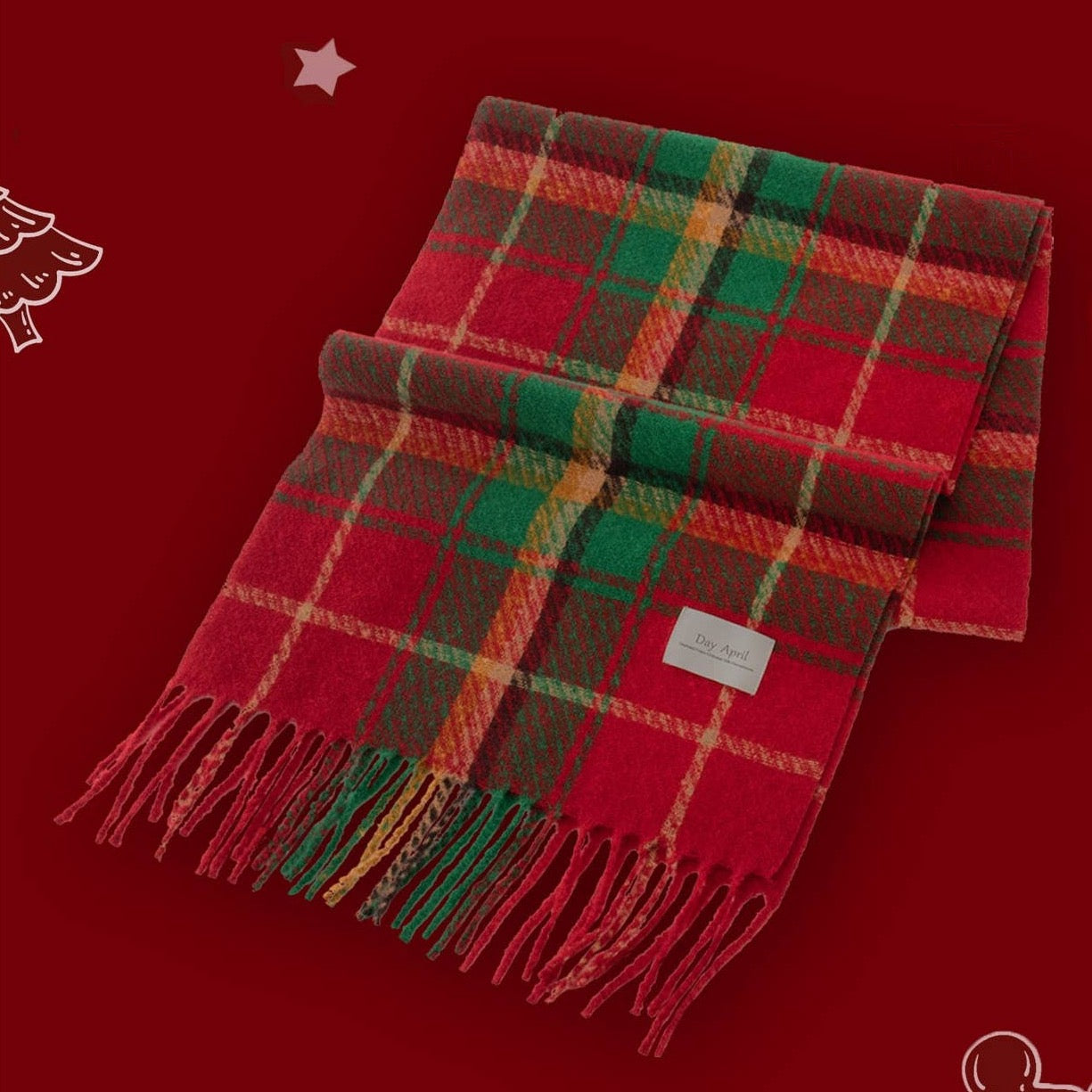 A cheerful blend of bright green and classic red makes this scarf an instant Christmas classic. Wrap up in this cozy knit for that merry-and-bright feel wherever you go.

Details:

100% Polyester
Casual, light fitting scarf
Size: 37*200cm