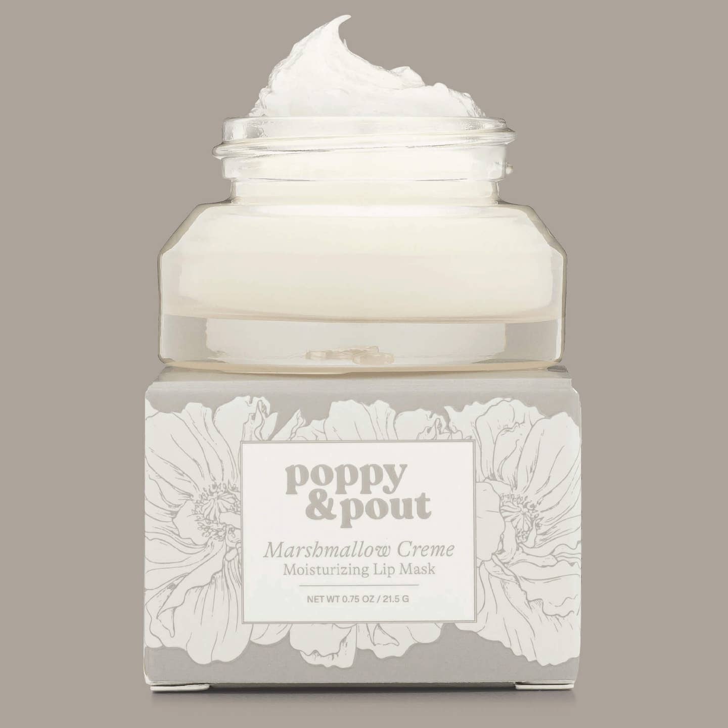 Marshmallow Creme is perfect for any sugar lover! The same sugary sweet flavor that you know and love is now available in a hydrating overnight lip mask.

Poppy &amp; Pout's Hydrating Lip Masks are the perfect way to prep your pout for smooth, hydrated lip balm application. We use a clean combination of natural ingredients to hydrate your lips.
