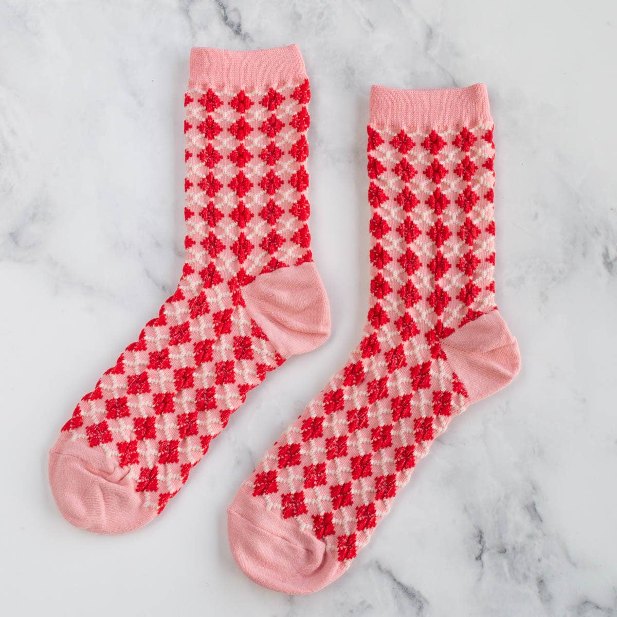 Pink Winter Check Pattern Socks