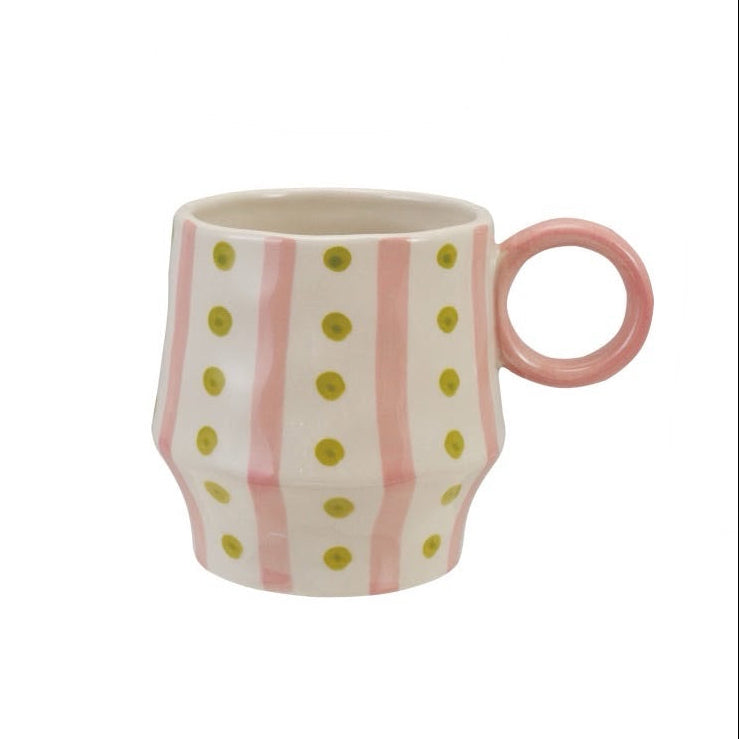 Hand-Painted Stoneware Mug - Petal Dot