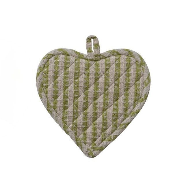 Cotton Quilted Waffle Heart Pot Holder - Meadow Stripe