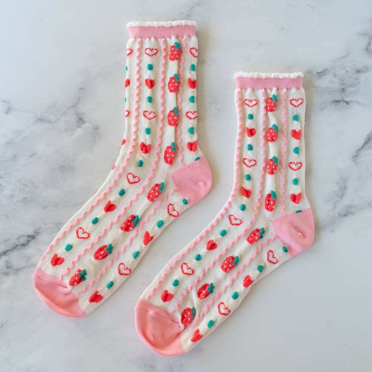 ntroducing our Retro Strawberry Casual Socks, featuring a vintage look that adds a touch of nostalgia to any outfit. Not only are these socks cute and stylish, they also provide unparalleled comfort for your feet. Upgrade your sock game with these must-have socks.

Adult Size
80% Cotton ,10% Spandex, 10% Polyester