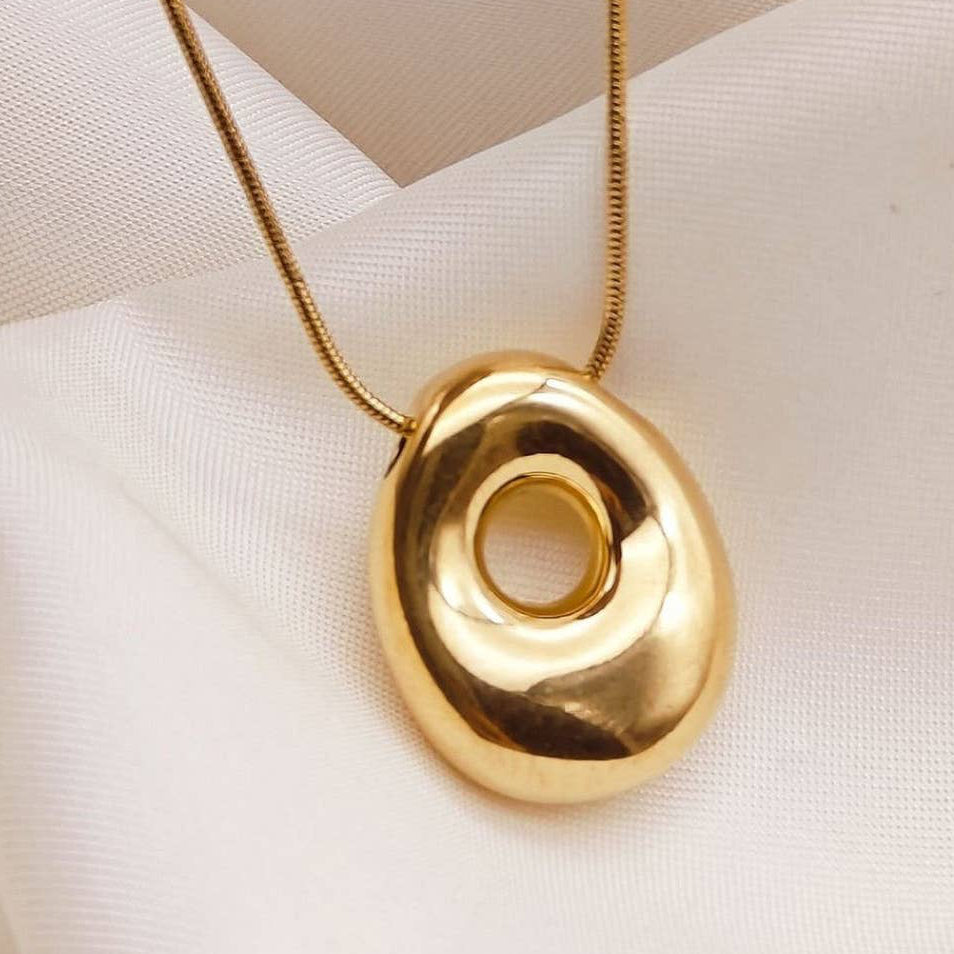 Gold Bubble Letter Initial Necklace - A Through Z