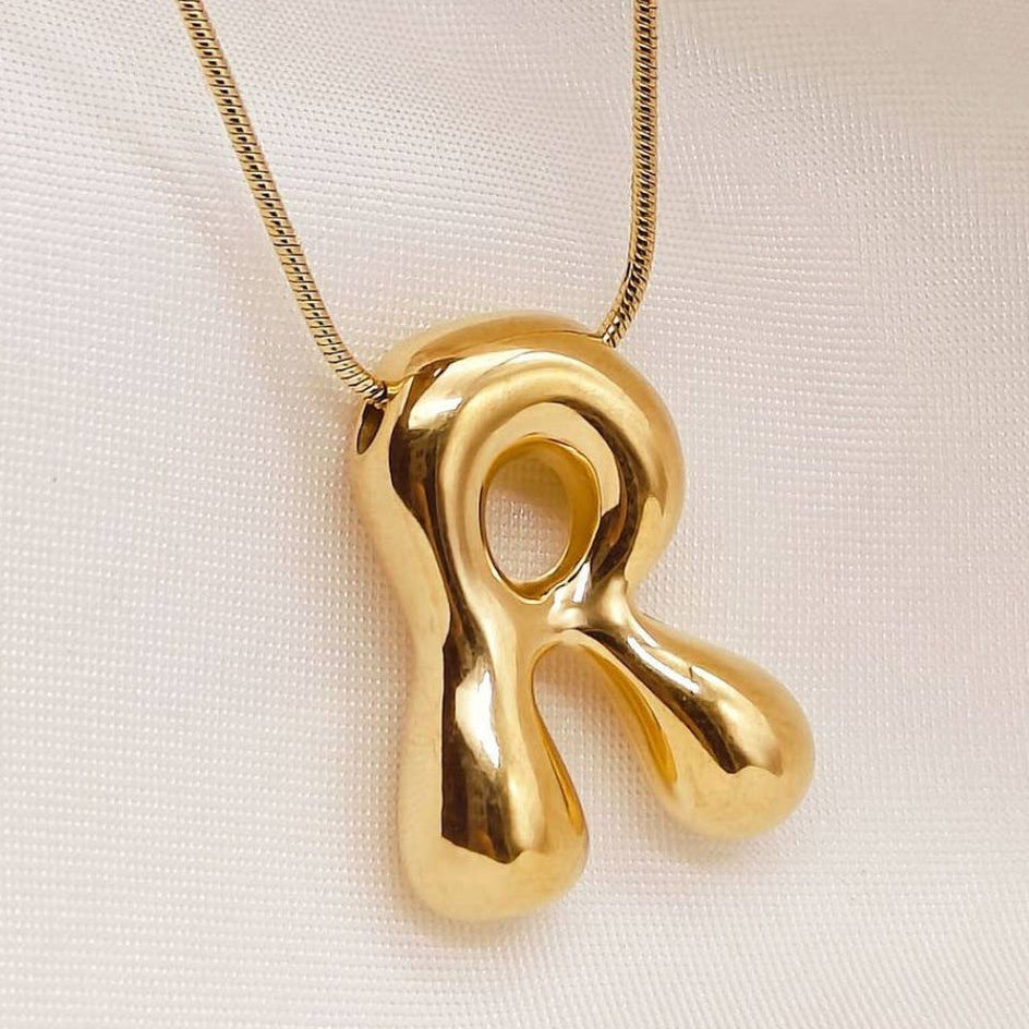 Gold Bubble Letter Initial Necklace - A Through Z