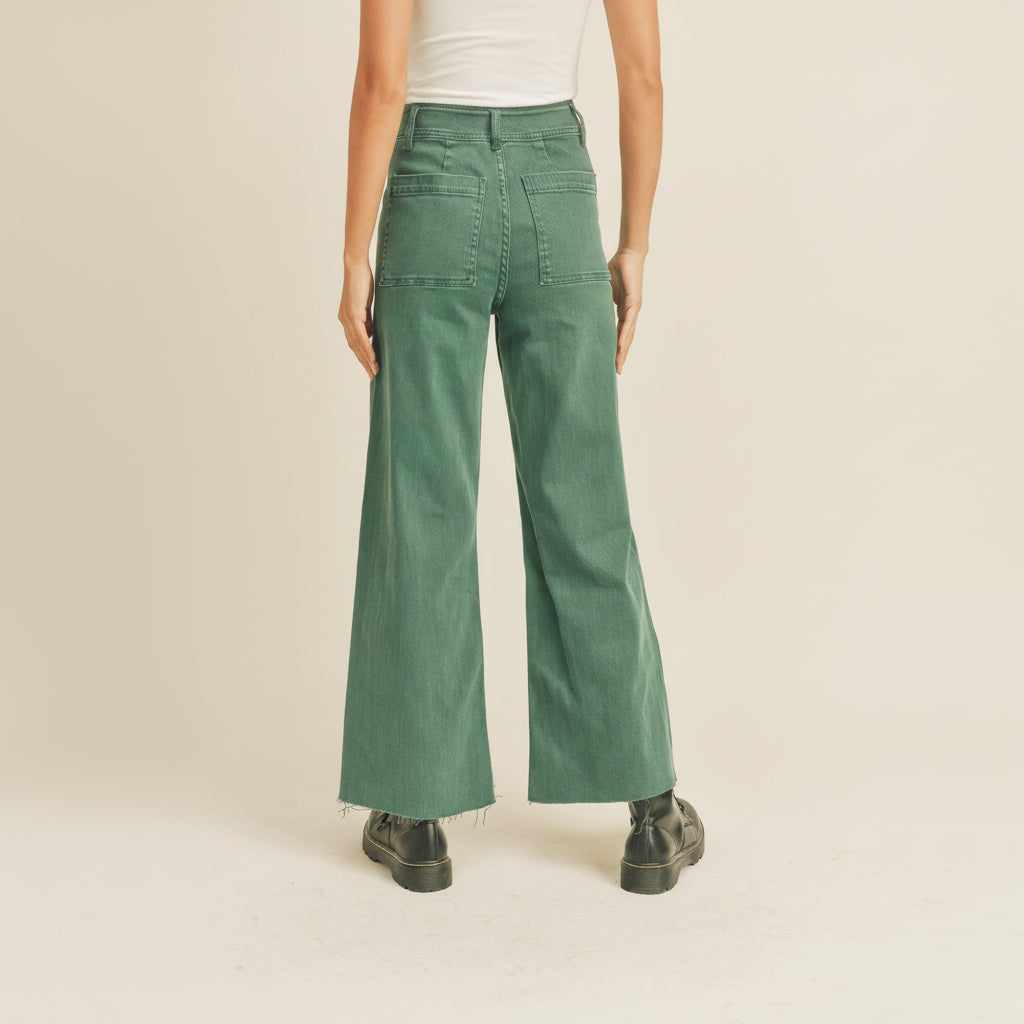 Embrace effortless style with these Straight Wide Leg Denim Pants in a beautiful rich sage green. Designed for comfort and confidence, the relaxed wide-leg silhouette flatters every frame while the timeless straight cut works with everything in your closet. Perfect for creating that laid-back, intentional look you've been craving. Whether you're dressing up or keeping it casual, these pants are your new go-to for feeling grounded and authentically yourself.