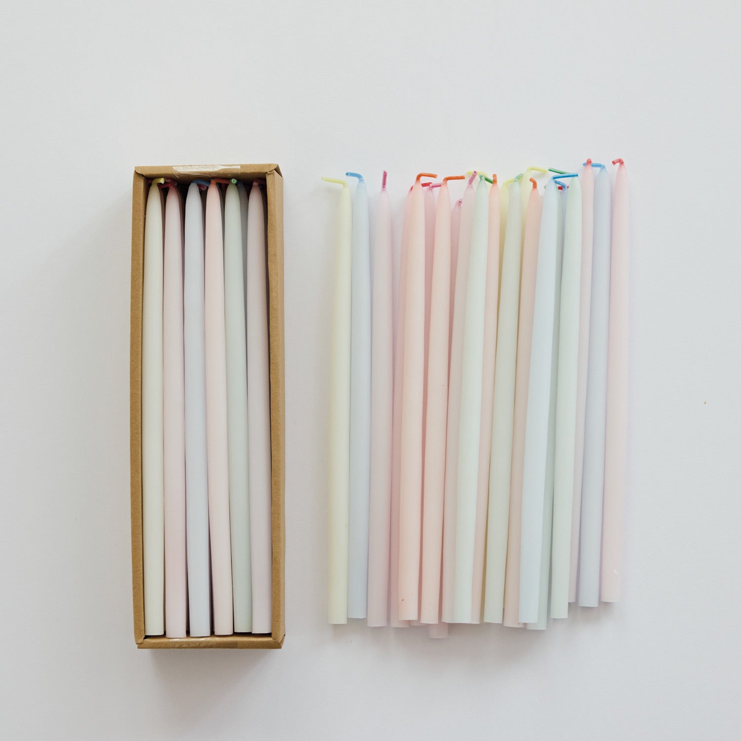 Multi Color Unscented Thin Taper Candles - Set of 24