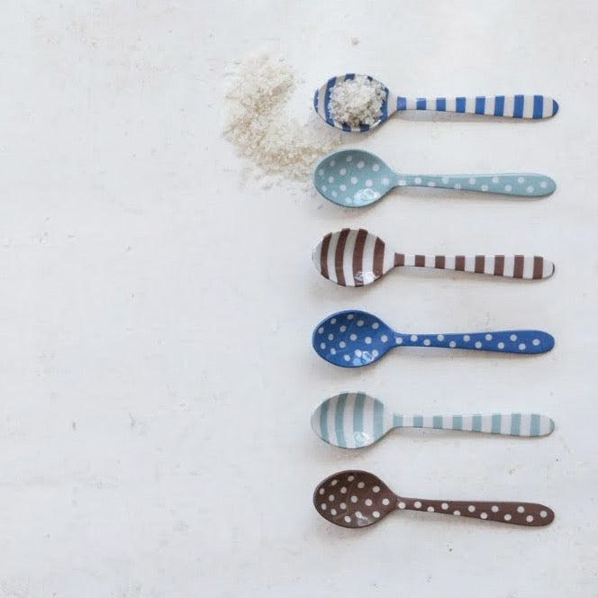 Striped and Polka Dot Enamel Spoons - 6 Colors