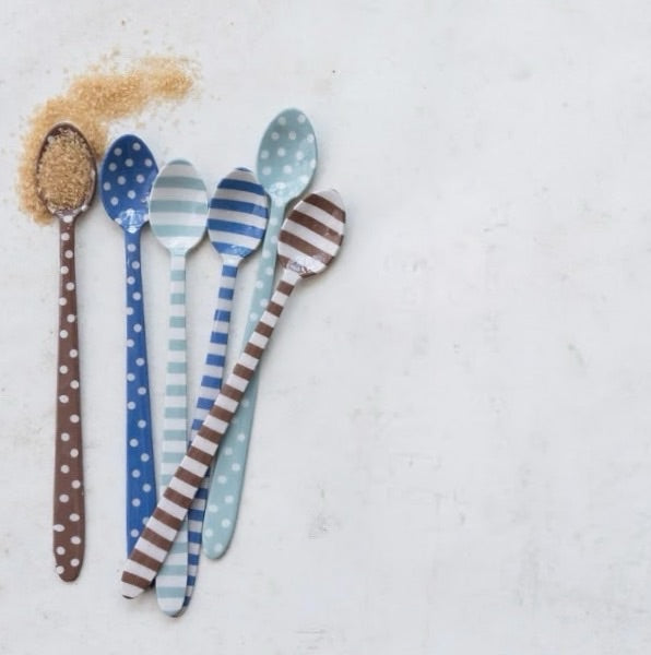 Striped and Polka Dot Enamel Cocktail Spoons - 6 Colors