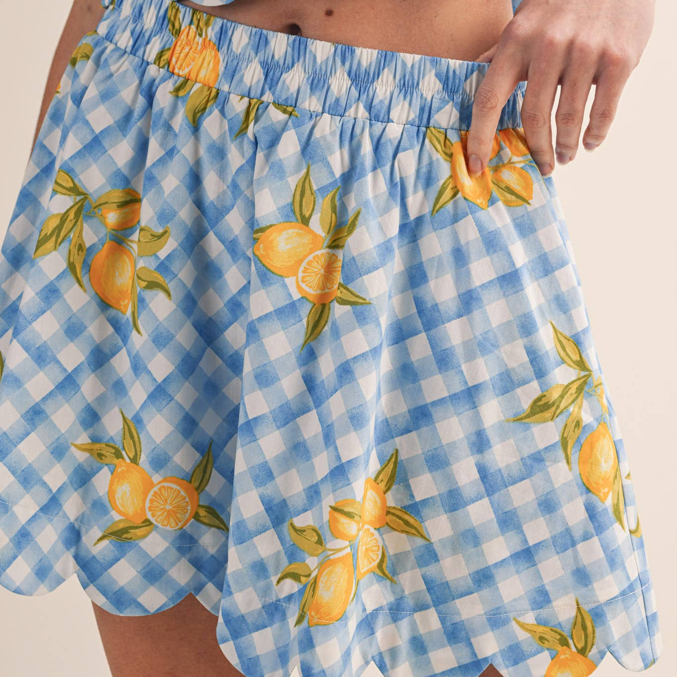 Gingham Lemon Scalloped Mini Skort