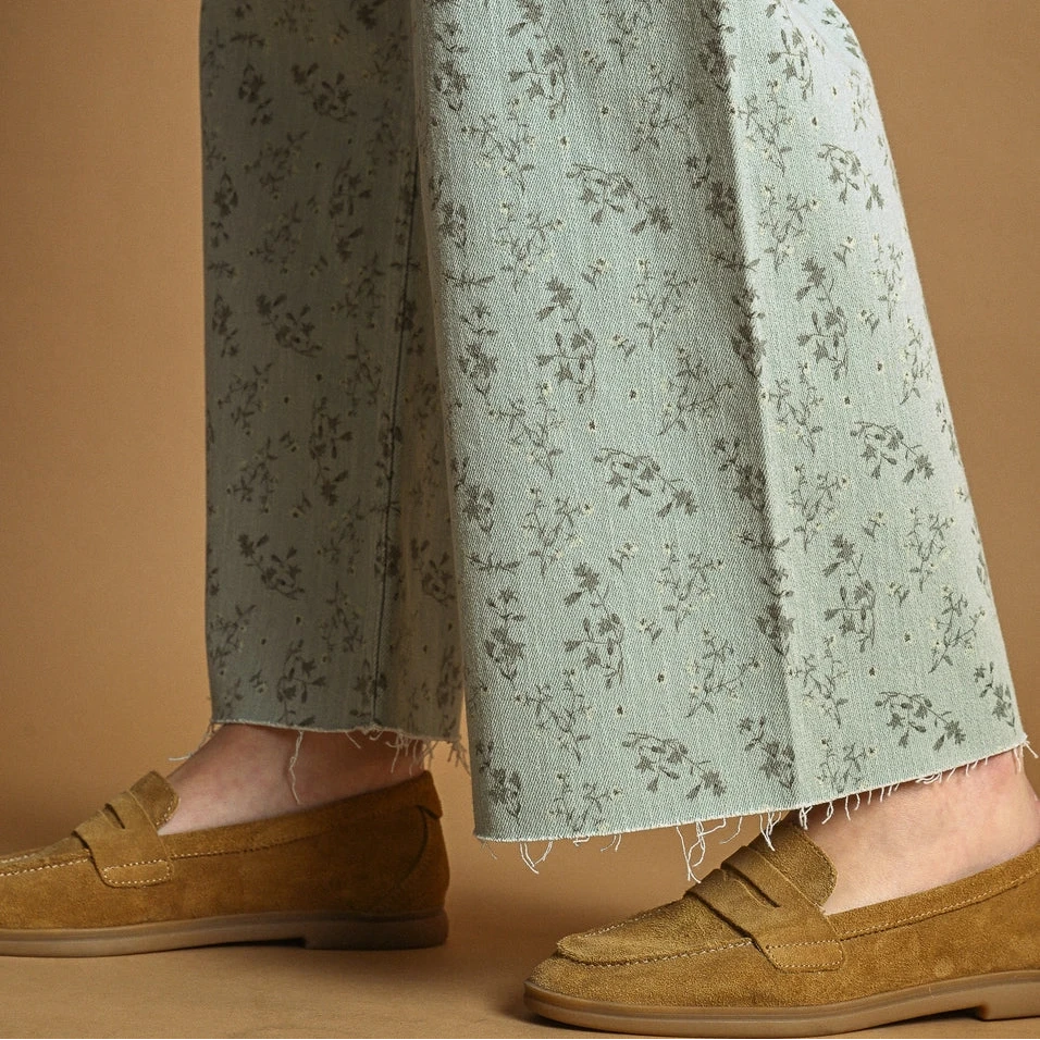 Floral Print Stretched Pants - Blue Haze