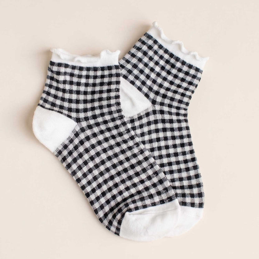 Pastel Gingham Ruffle Ankle Socks - 3 Color Available