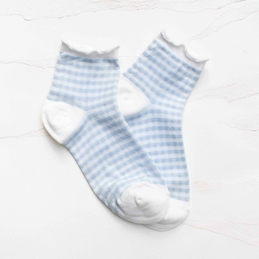 Pastel Gingham Ruffle Ankle Socks - 3 Color Available
