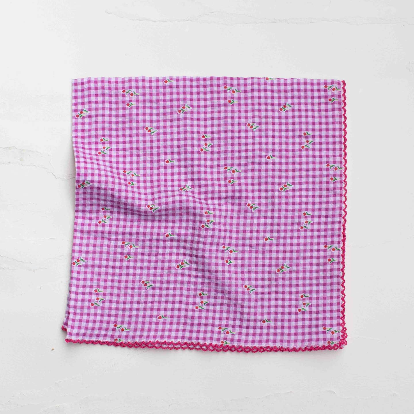 Gingham Floral Cotton Blend Scarf - 4 Colors