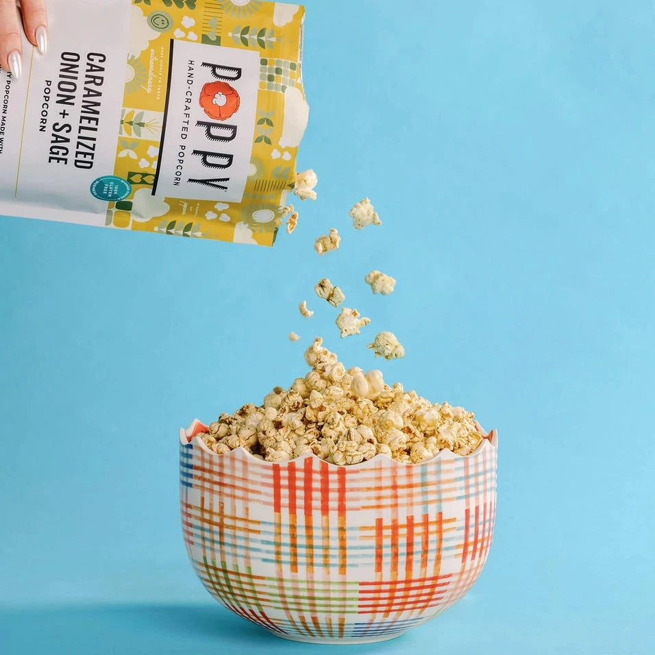 Cozy, comforting, and full of savory flavor. Our Caramelized Onion + Sage popcorn starts with buttery popcorn and is seasoned with sweet caramelized onion, warm savory herbs, and fragrant sage for a rich, sophisticated snack that keeps you reaching for another handful.
