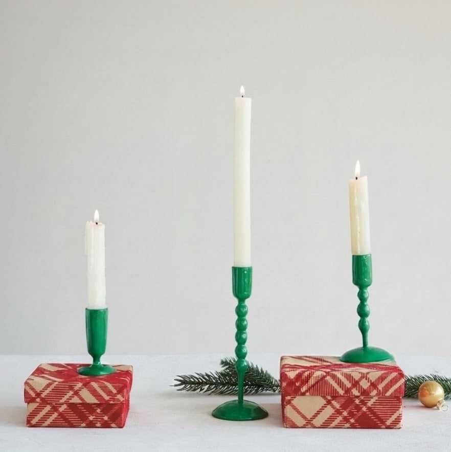 Hand-Forged Enameled Cast Iron Taper Holder - Green