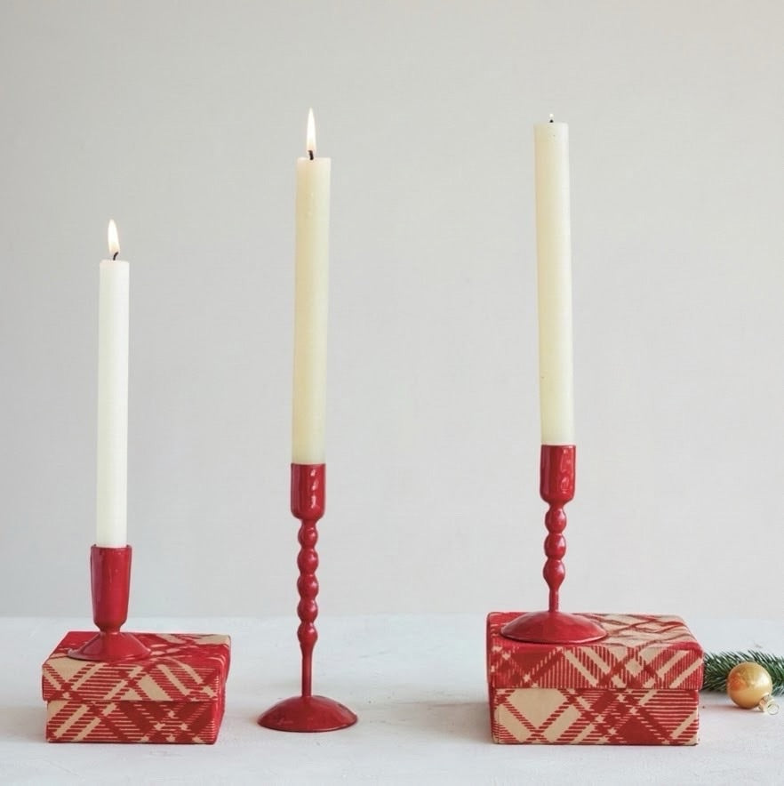 Red Enameled Cast Iron Taper Holder - 3 Sizes