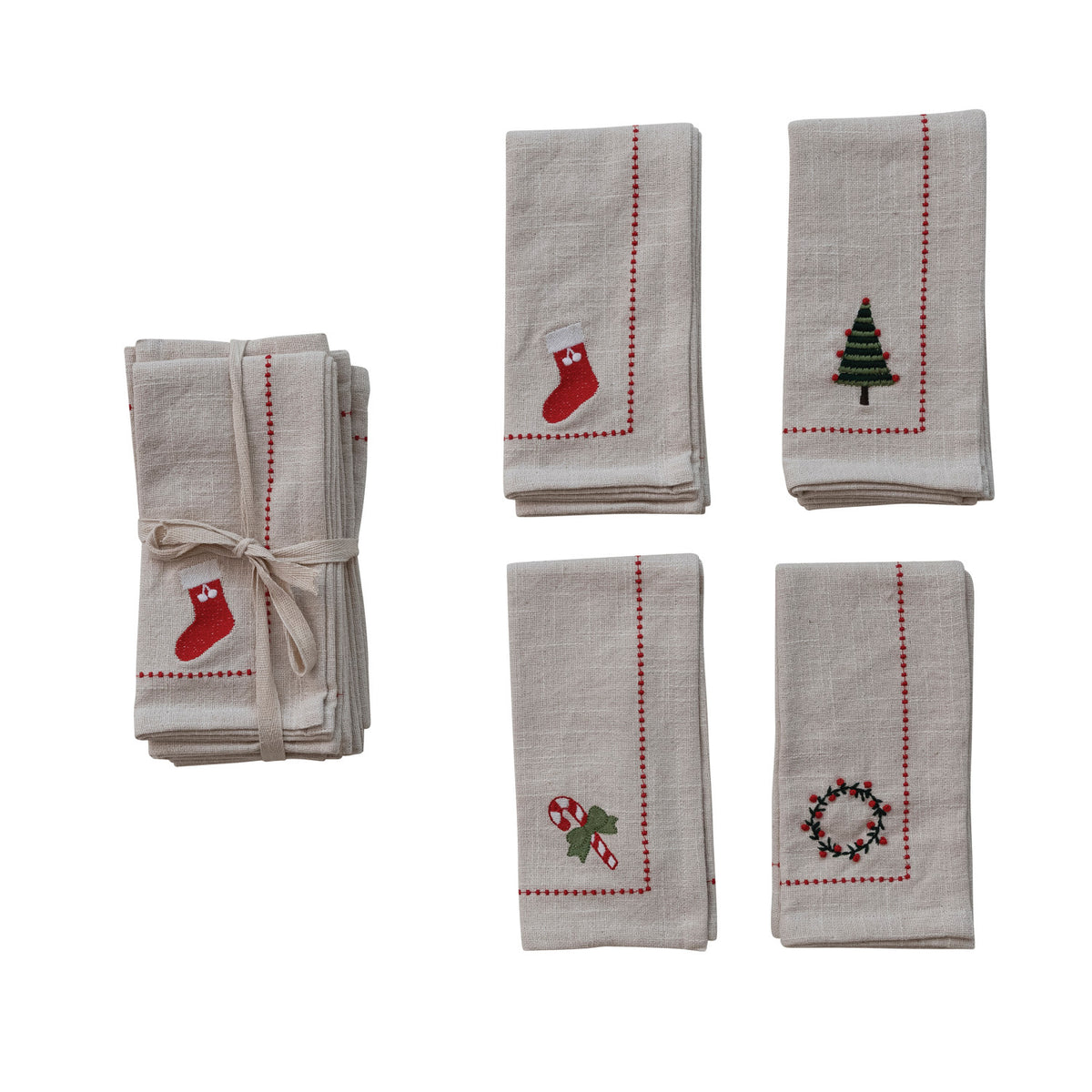Add a delightful touch of holiday magic to your dining table with our Merry Motif Napkins. Beautifully crafted from soft woven cotton and decorated with charming embroidered holiday icons, this set of four brings warmth, joy, and festive cheer to every shared meal.