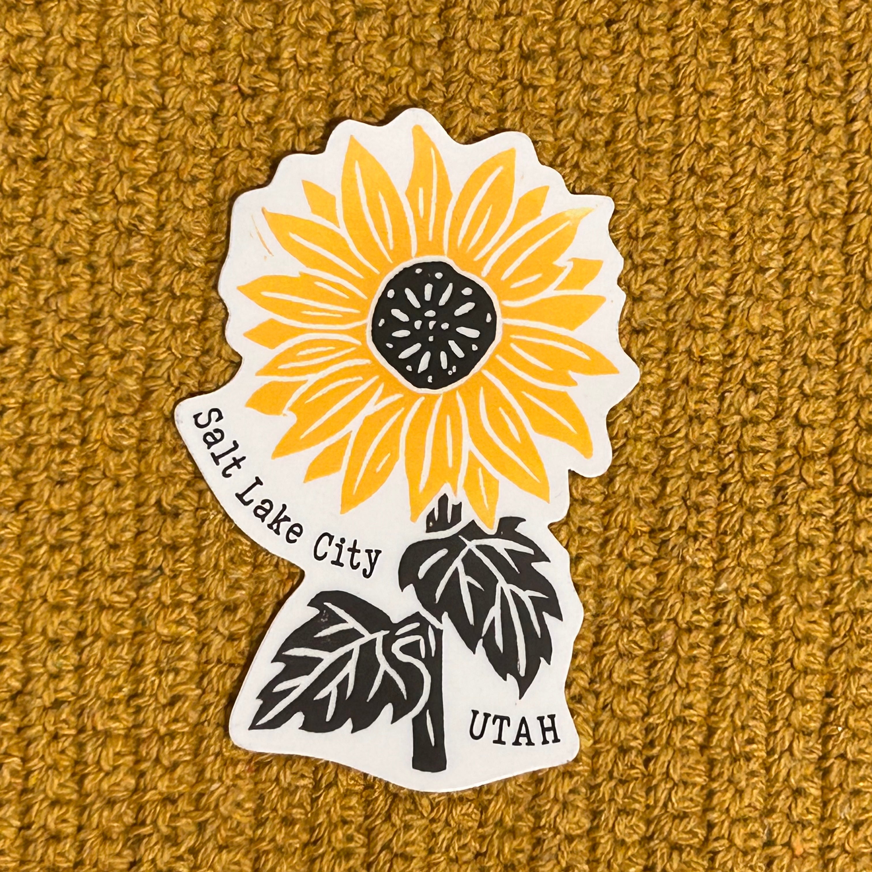 Salt Lake City Linocut Sunflower Sticker