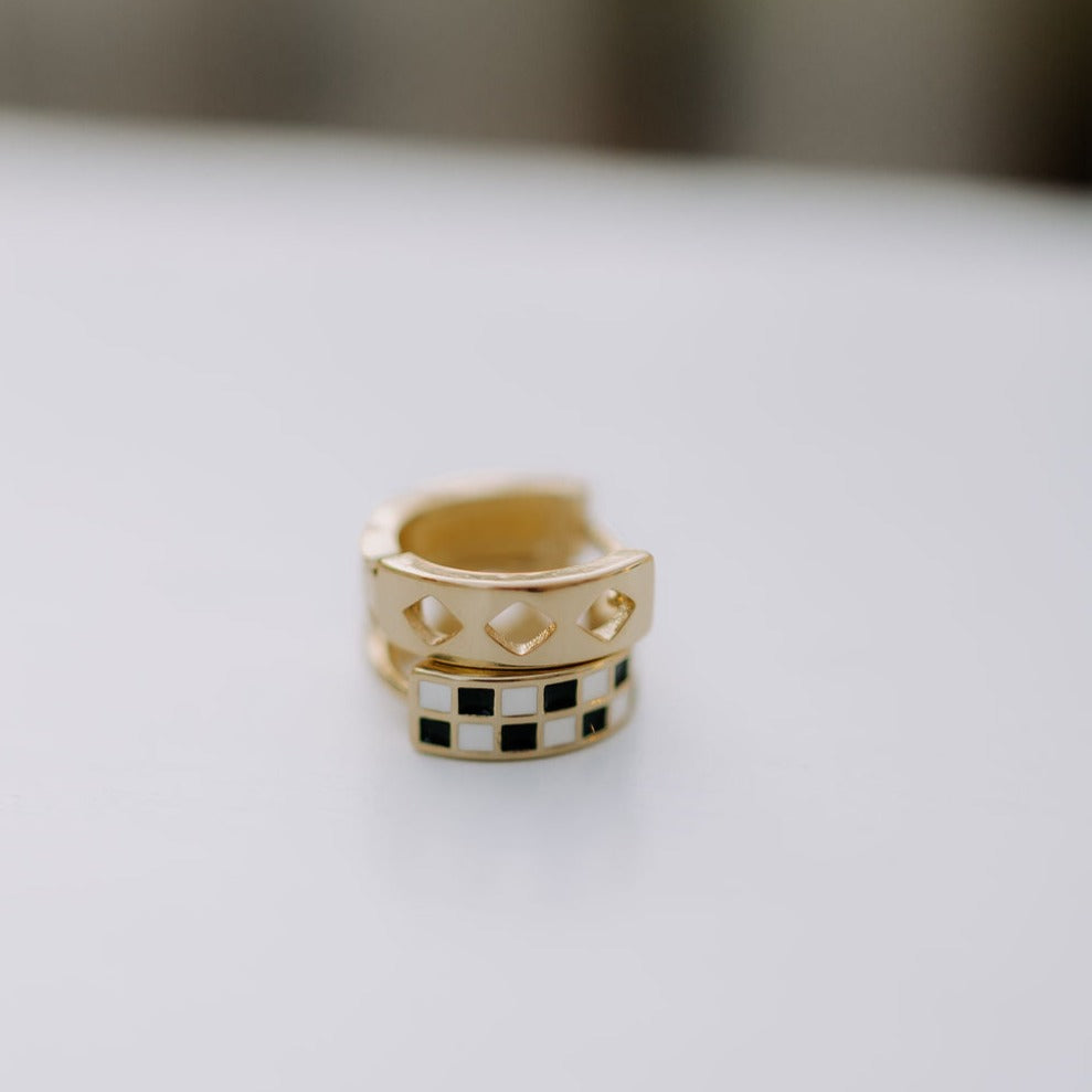 Black and White Checkers Hoops - Mauve Jewelry Co.