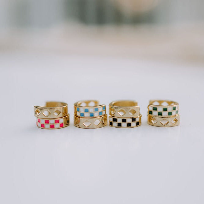 Black and White Checkers Hoops - Mauve Jewelry Co.