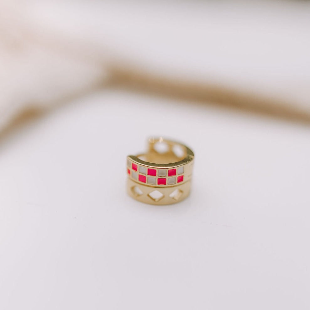 Pink and White Checkers Hoops - Mauve Jewelry Co.