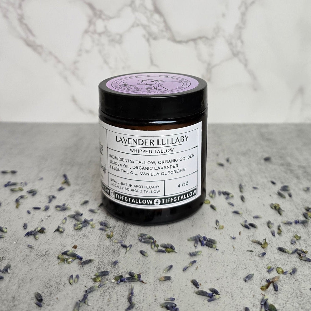 4 oz glass jar of lavender lullaby whipped tallow