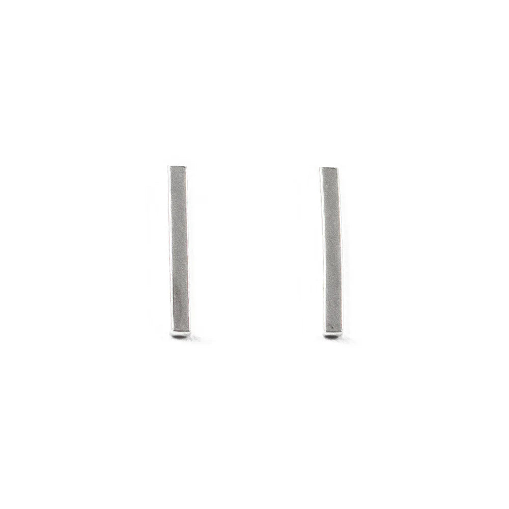 Long Bar Stud Earrings in Silver