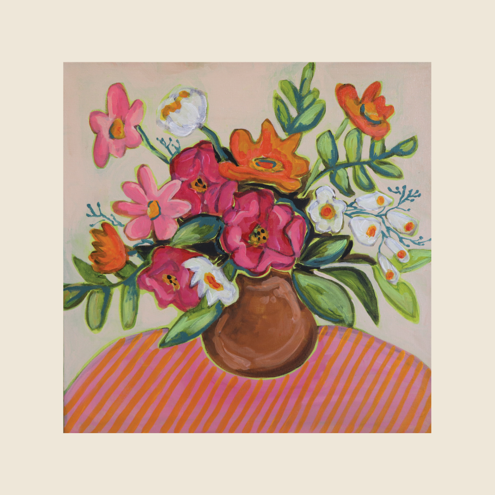 Flowers on Stripes - Original Painting - Flourish Art Show