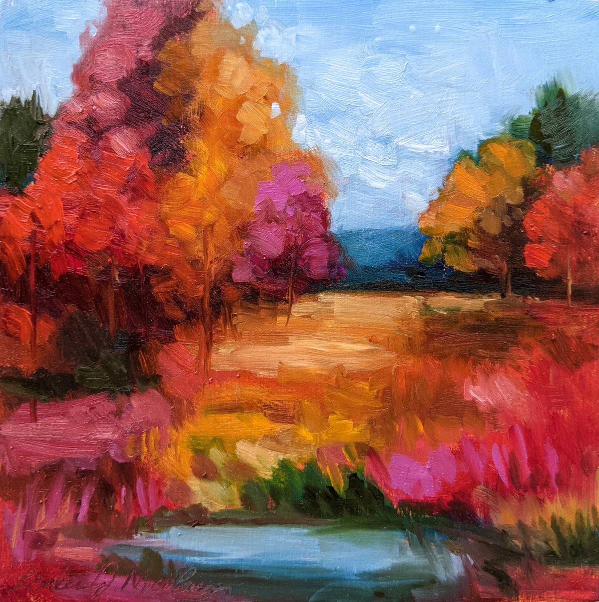 Warm autumnal colors in a panted landscape.