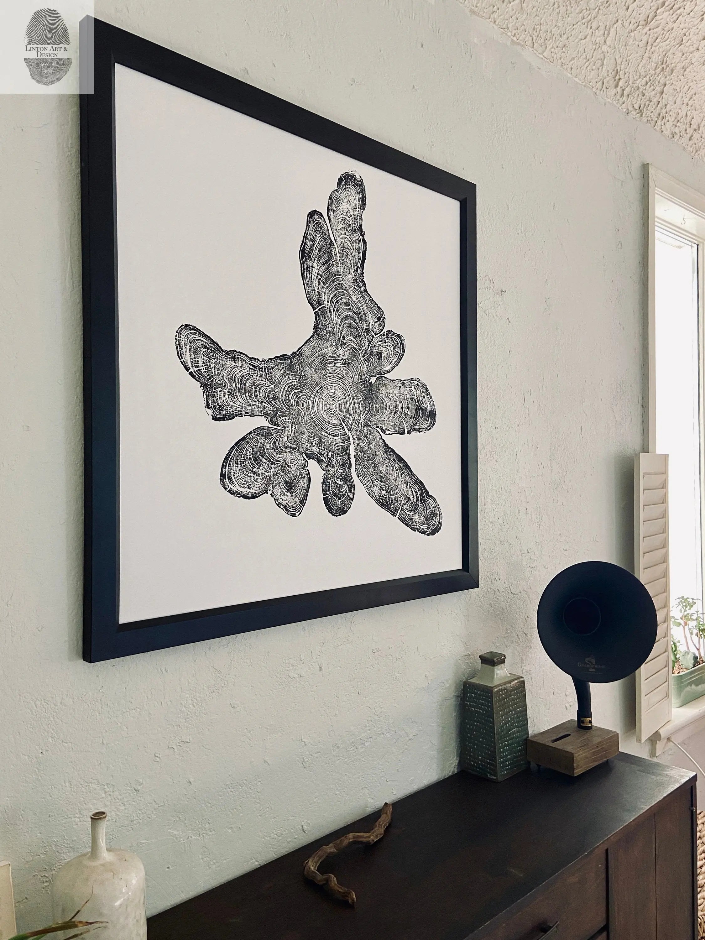 New York, Adirondack Mountains, Woodcut Print, Natural Wood Slices, Huge Wall Art, 36x36 inches