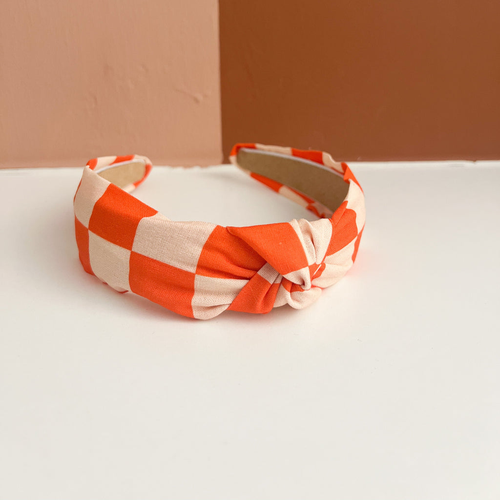 Orange Checkered Top Knot Headband