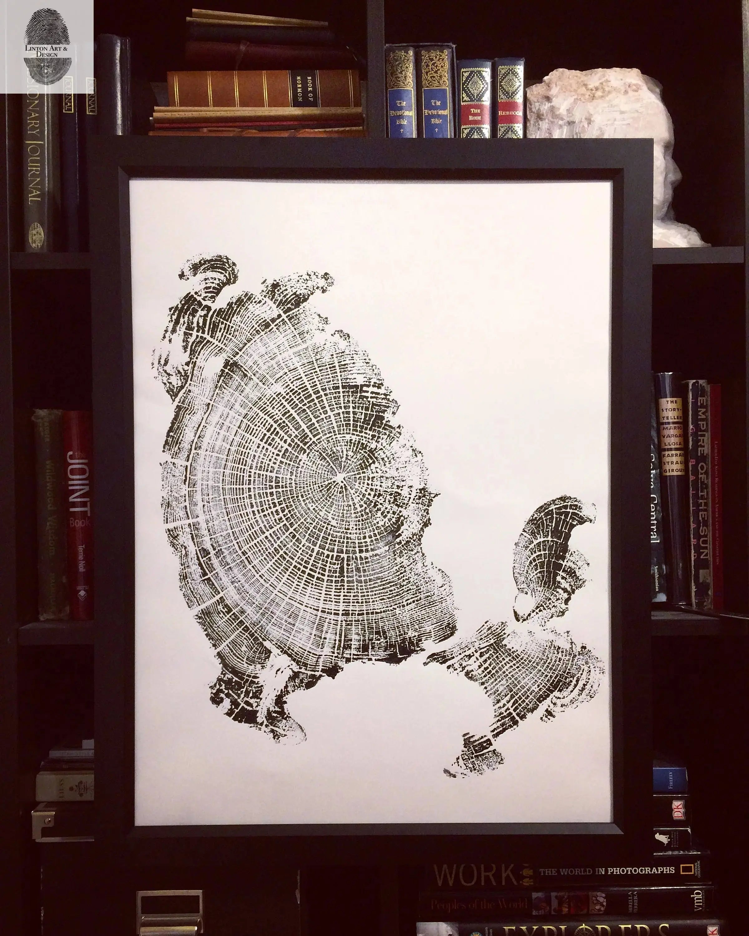 Oregon Coast, Cannon Beach, Driftwood Wall Art, Tree Ring Print, Cascade Mountains, Woodcut Art