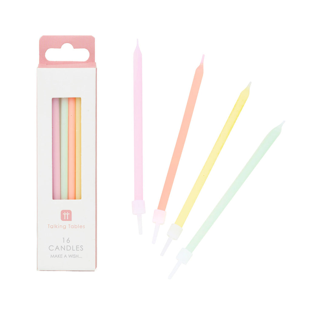 It'll be a cake to remember with these adorable pastel candles. Each pack contains. 16 candles in four different pastel shades. Size 4" height.