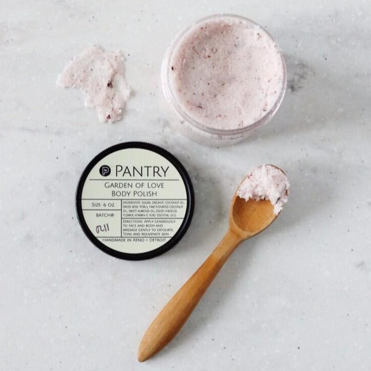 6 oz glass jar of garden of love pink body polish