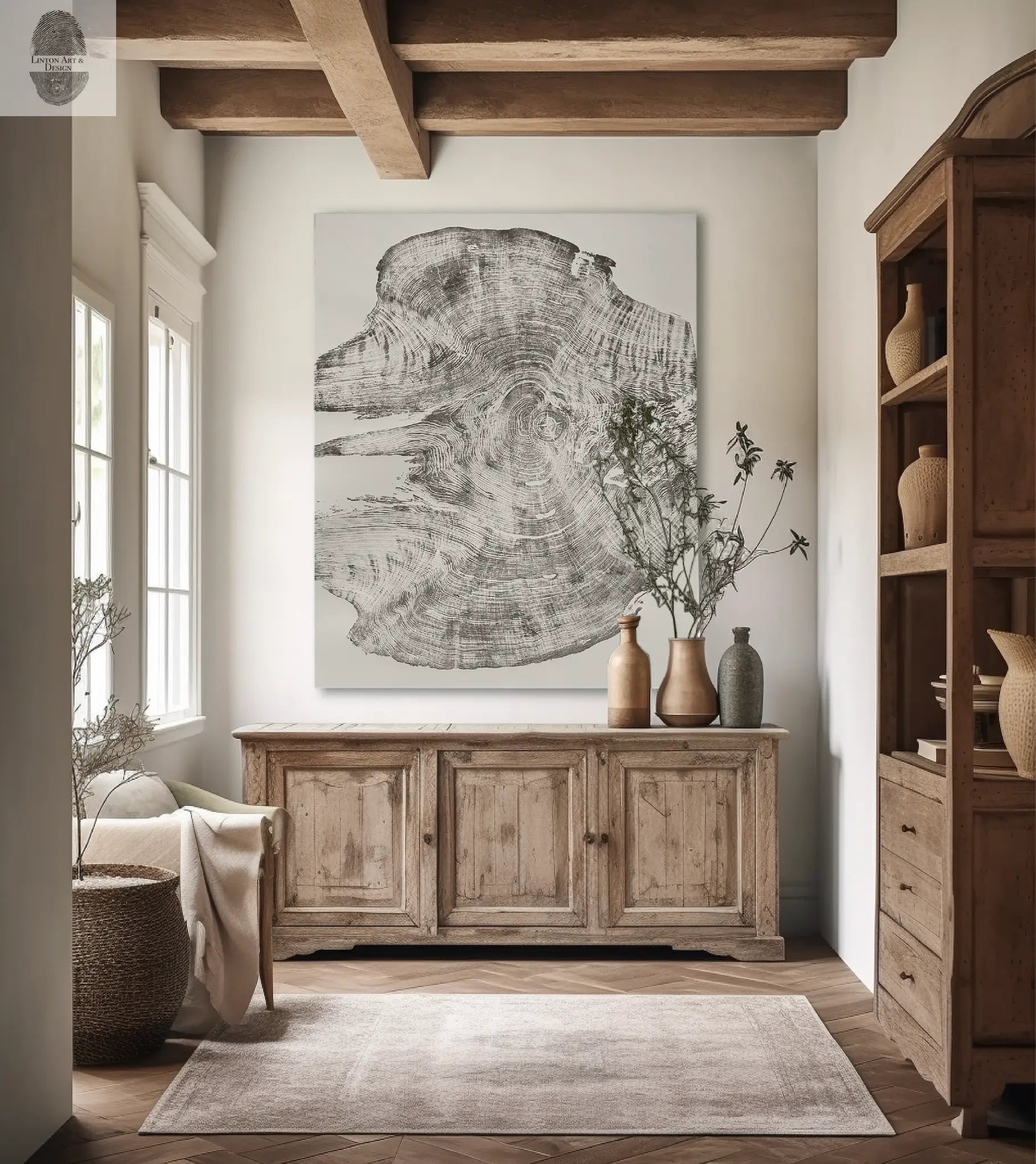 Redwood Tree, Tree Ring Print, California Coast, Wood Slice Wall Art, Huge Wall Art, Natural Wood Slices 52”x72”