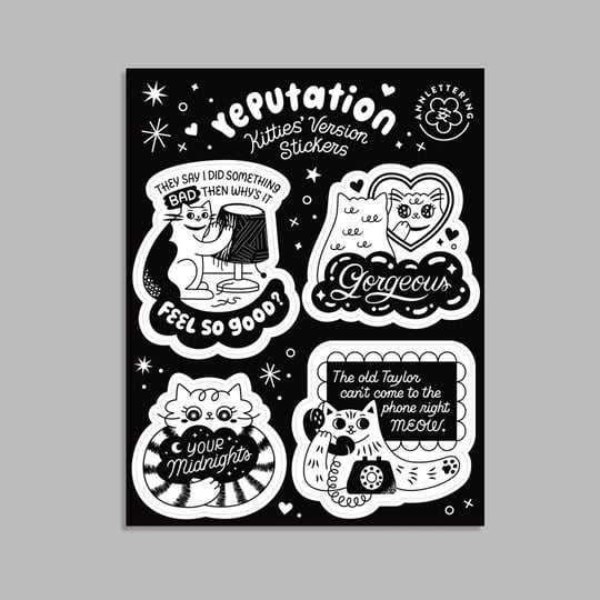sticker sheet titled "Reputation Kittie' Version Stickers" Gorgeous edition with four stickers of different cats