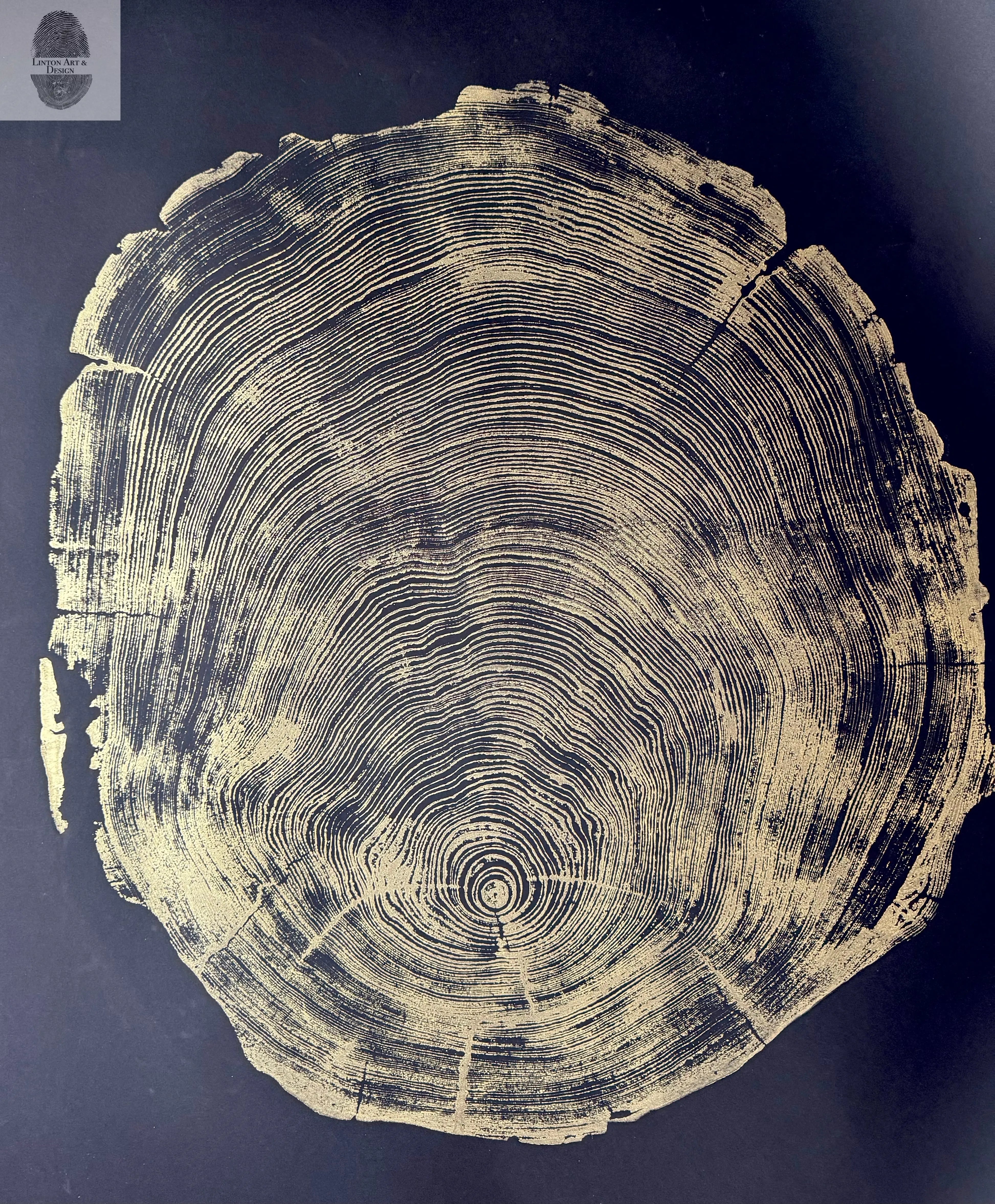 San Francisco Redwood. Gold and Black, 36x48 Inches. Original Signed artwork made from Real Redwood