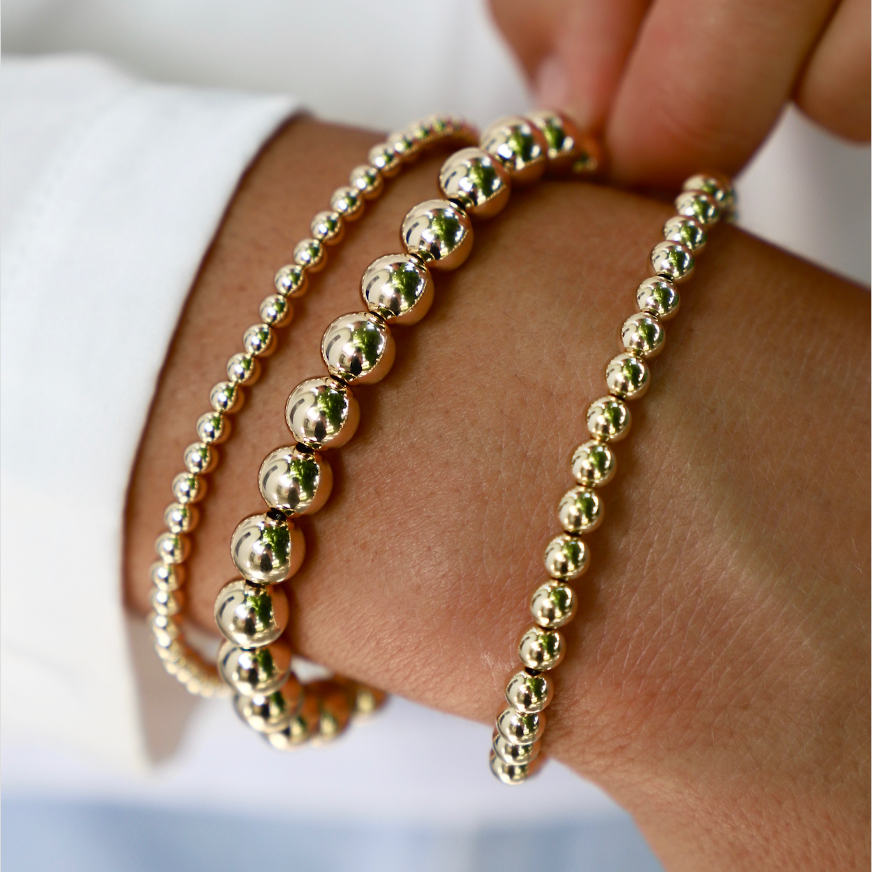 An absolute must have for any bracelet stack, these Gold Filled Beaded Bracelets are the perfect way to elevate your jewelry collection. We love to stack multiple sizes for the ultimate look.