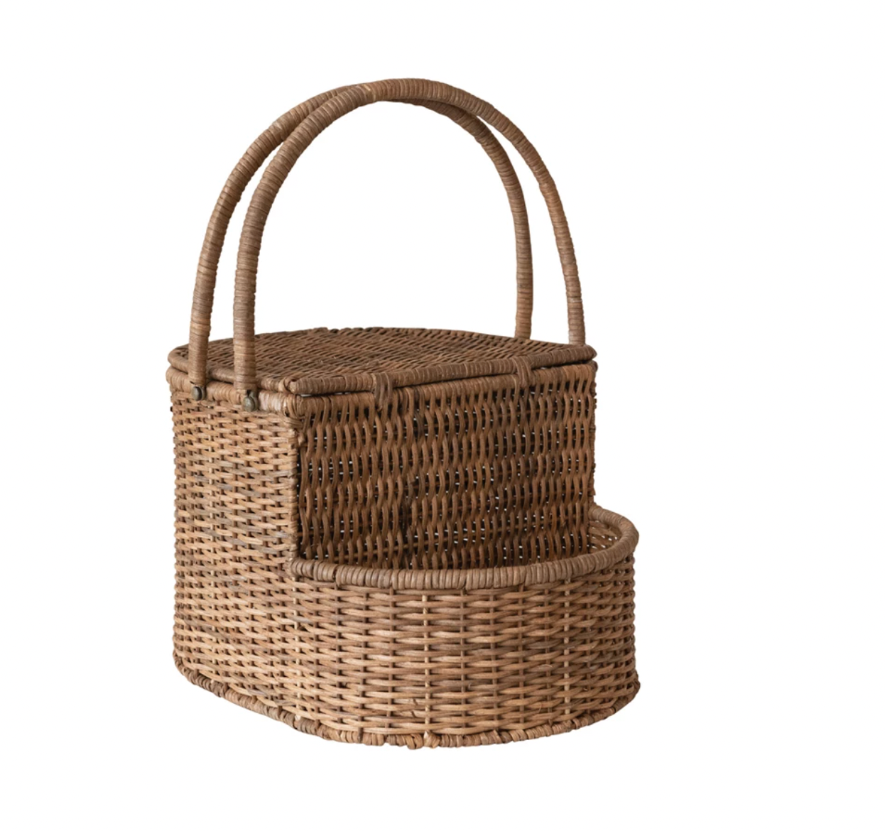 Rattan Wicker Picnic Basket w/ Open Side Compartment