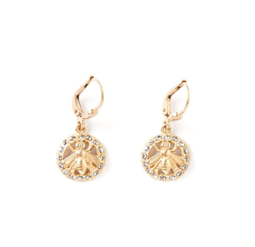 Gold Circle Bee Earrings with crystal