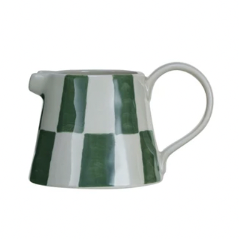 Green check ceramic creamer